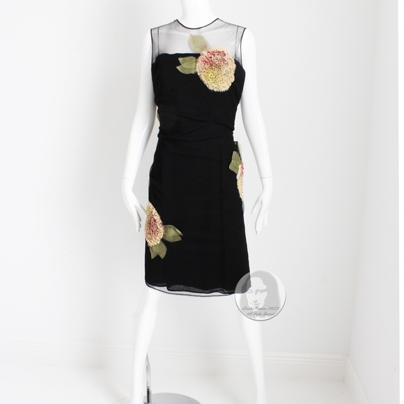 Bill Blass Cocktail Dress with Bold Florals LBD Little Black Dress Vintage Sz 10 - Picture 11 of 12
